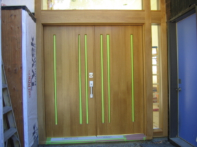oak entry door and casing installation