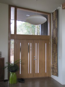 Oregon white oak double entry door, interior view